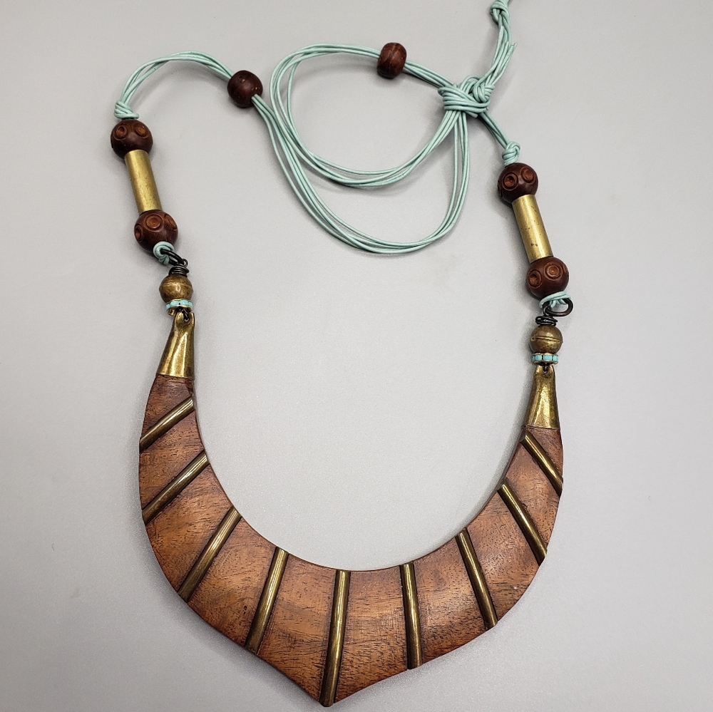 Bohemian - Wooden Choker w/ Brass Details - Statement Boho Tribal Artisan